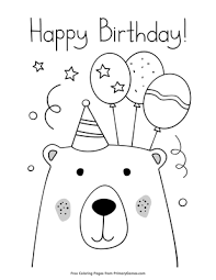 Below are some free printable birthday balloon coloring pages in vector format, easy to print from any device and automatically fit any paper size. Happy Birthday Bear With Balloons Coloring Page Free Printable Pdf From Primarygames