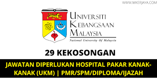 Permohonan ini terbuka kepada warganegara malaysia yang berkelayakan bagi mengisi kekosongan jawatan kosong di universiti kebangsaan malaysia (ukm). Jawatan Kosong Dibuka Hospital Pakar Kanak Kanak Ukm Sehingga 9 Jun 2020