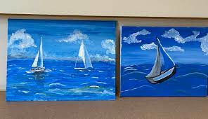 Acrylic painting tutorial on canvas of a sailing boat