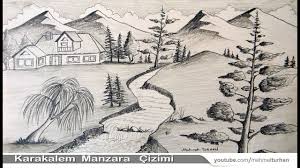 Karakalem Manzara Cizimi Nasil Yapilir Kara Kalem Manzara Calismasi Cizim Sanat Cizimleri Grafitti Cizimleri