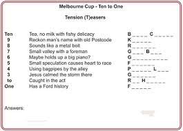 Nov 02, 2021 · this collection of 126 questions provides not only the answers but also a link to other quizzes containing the relevant question. Melbourne Cup Ten To One Quiz