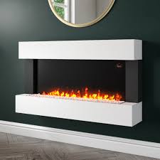 Sold and shipped by lincoln's department store. Amberglo White Wall Mounted Electric Fireplace Suite With Logs Crystal Fuel Beds Furniture123