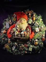 Norma Decamp 17 Large Wreath With Santa And Abundant Handmade Toys Come See Handmade Toys Large Wreath Vintage Christmas