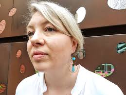 Earrings Bronze Asymmetric Large Drop Mustard Sequin Red 10 Circles