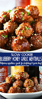 Slow Cooker Blueberry Honey Garlic Meatballs Are An Easy Appetizer Recipe That Is Great For Parties Practicall Honey Garlic Meatballs Recipes Garlic Meatballs