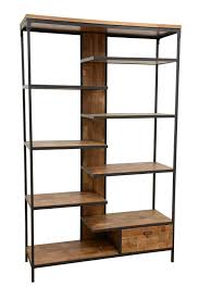 Bibliotheque 1 Tiroir 8 Etages En Quinconce En Hevea Recycle Naturel Et Metal 120x40x195cm Loft Avec Images Etagere En Fer Etagere En Fer Forge Etagere