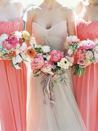 Wedding Wednesday Coral Peach Blush Wedding Inspiration Wedding Flower Photos Coral Bridesmaid Dresses Peony Bouquet Wedding