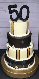 New Orleans Saints Birthday Cakes New Orleans Saints Black Gold And White 50th Birthday Celebration Cake Cake Celebration Cakes Birthday Celebration