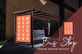 Poster Design Mockup Bus Stop In Outdoor Advertising Mockups On Yellow Images Creative Store