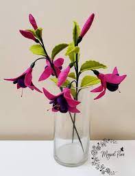 Realistic Felt Fuchsia Flower Stem Fuchsia Flower Pink Felt Etsy In 2021 Felt Flower Bouquet Felt Bouquet Felt Flower Tutorial