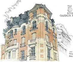 Paris Rue Casimir Perier France Paris Maison Sketch Sketchbook Seawhiteofbrighton Usk Wat Landscape Sketch Watercolor Architecture Landscape Drawings