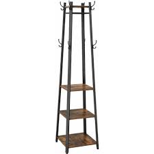 Vasagle Porte Manteaux Vintage Vestiaire Portant A Vetements Avec Etagere A 3 Niveaux Crochets Et Tringles Armature Metallique Stable Style Rustique Noir Porte Manteau Vintage Porte Manteaux Etagere Bois