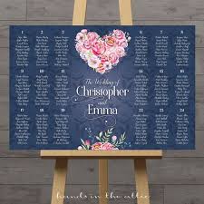 Floral Navy Seating Board Wedding Seating Chart Guest Table