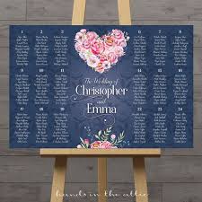 floral navy seating board wedding seating chart guest table