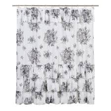 Black And White Floral Shower Curtain Josephine Black Shower Curtain Toile Black White Floral Ruffle French Country Black Shower Curtains Primitive Bathrooms Primitive Shower Curtains