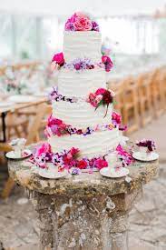 Beautiful Colorful Wedding Cake Fresh Pink Purple Flowers Pansies Pink Wedding Cake Colorful Wedding Cakes Cool Wedding Cakes