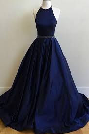Simple Dark Blue Halter Satin A Line Long Prom Dresses Evening Dress M321 Prom Dresses Sleeveless Prom Dresses Ball Gown Halter Prom Dresses