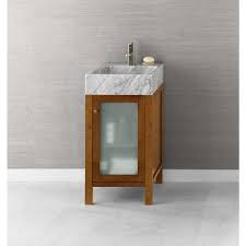 Faucet & vessel sink placement. Ronbow Cami Cinnamon 18 Inch Bathroom Vanity Set With White Carrara Marble Vessel Bathroom Sink Overstock 13983715
