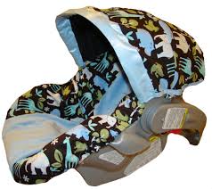 Baby Car Seat Cover Infant Car Seat Cover Carrier Slip Cover With Canopy Carseat Cover For Baby Boy Blue Zoology With Blue Minky Baby Cam