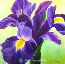 Creation 71x71cm Oil On Canvas Flower Painting Of Purple Iris Interiordesign Home Iris Flowerp Flower Painting Canvas Flower Painting Flower Art Painting