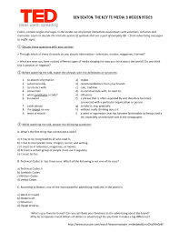 Movie Worksheet Ted The Key To Media S Hidden Codes Critical Thinking Questions Ted Classroom Instruction