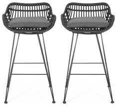 Huracan bar stools set of 2 bar chairs white counter height stools adjustable bar stool with back high bar chair modern island chairs for kitchen counter 360 degree swivel seat top (classical, 2pcs) 4.3 out of 5 stars. Lisa Outdoor Wicker Barstools With Cushions Set Of 2 Tropical Outdoor Bar Stools And Counter Stools By Gdfstudio 309983 Houzz