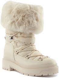 Guess Larya Women's Lace Up Faux Fur Ankle Boot In Cream Size 10 