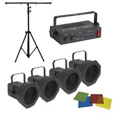 Eliminator Lighting Par 38 Pak Dj Lights Package System 4 Par Cans Light Stand 1 Chase Controller 4 Color Gel