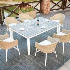 carcina 6 table de jardin en aluminium et polywood 6 personnes 6 fauteuils en rotin tresse chaise de jardin table de jardin bois chaise salon de jardin
