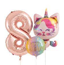 Caticorn Birthday Number Helium Filled Balloon Bouquet Tether Float