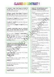 Although Though Even Though In Spite Of Despite Exercises Pdf This Is The First One Worksheet First Students Read A Brief Explanation After That There Are Two Exercises In The Fi Clause Grammar Worksheets Student Reading