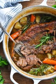 Roast in a 375° regular or 350° convection oven until a meat thermometer inserted in center of thickest part reaches 120° to 125°, 1 1/2 to 2 hours. Dutch Oven Pot Roast The Seasoned Mom