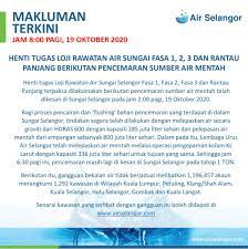 Masalah gangguan bekalan air juga berkait rapat dengan sistem paip utama dan paip komunikasi yang ada di negeri selangor. Air Selangor On Twitter Henti Tugas Loji Rawatan Air Sungai Selangor Fasa 1 Fasa 2 Fasa 3 Dan Rantau Panjang Terpaksa Dilaksanakan Berikutan Pencemaran Sumber Air Mentah Telah Dikesan Di Sungai Selangor