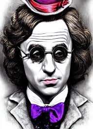 an extremely psychedelic portrait of willy wonka,