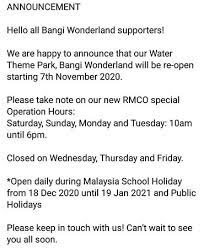 We did not find results for: Hello All Bangi Wonderland Supporters We Are Happy To Announce That Our Water Theme Park Bangi Wonderland Will Be Re Open Starting 7th November 2020 Please Take Note On Our New Rmco Special