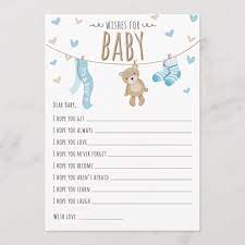 Wishes For Baby Teddy Bear Blue Boy Game Card Zazzle Com Bear Baby Shower Theme Teddy Bear Baby Shower Theme Wishes For Baby Cards