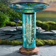 Bird Bath And Feeder With Solar Light Wind Weather Fish Motif Solar And Lighted Birdbath Reviews Wayfair Bird Bath Glass Fish Fish Motif