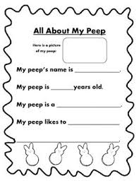 Write adjectives on the blank lines to complete the sentence. All About My Peep Easter Writing Easter Writing Activity Easter Kindergarten