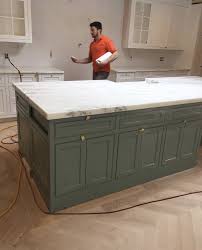 Possible Island Color Erin Gates Kitchen Green Island Farrow Ball Castle Gray Green Kitchen Island Grey Kitchen Island Green Kitchen