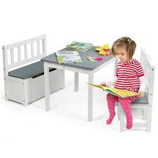 The set comes with 4 storages boxes too! Gymax 4 Pcs Kids Wood Table Chairs Set W Storage Stool Toddler Furniture Set Grey Walmart Canada