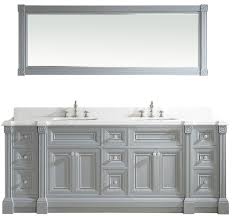 84 Inch Gray Finish Double Sink Bathroom Vanity Cabinet With Mirror