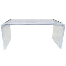 36″ long, 16″ wide, 18″ tall, 3/4″ thick acrylic. Lucite Waterfall Coffee Table With Bullnose Edges By Charles Hollis Jones For Sale At 1stdibs