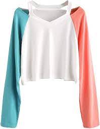 Sweatyrocks Women S Tshirt Long Sleeve Casual Loose Crop Top T Shirt Color Block At Amazon Women S Clothin Long Sleeve Casual Loose Crop Top T Shirts For Women