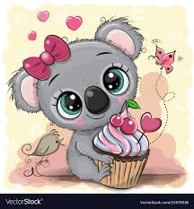 Greeting Card Cartoon Koala With Cake Vector Image On Vectorstock Koala Drawing Cute Cartoon Pictures Cute Drawings