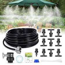 Misting Systems Patio Lawn Garden 10m Hiraliy Diy Misting System Outdoor Misting Cooling System 32 8ft Misting Line 10 Mist Nozzles 3 4 Metal Threaded Adapter For Patio Garden Greenhouse Umbrellas Trampoline