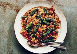 Paella With Chickpeas Green Beans And Shishito Peppers Blue Zones Stuffed Peppers Salad With Sweet Potato Green Beans