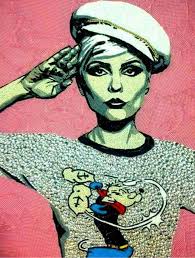 Debbie Harry (Blondie)-done with fabrics, beads,paper and a gold chain