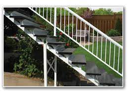 Outdoor stairs easily made with prefabricated rust proof steel stair stringers. Quickstep Stair System