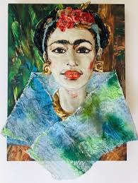 Frida K. mit Erdkraft" di Rieke Schmieder (2021): Pittura a Acrilico,  Doratura su Legno