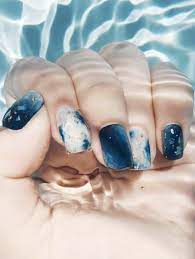 24pcs Tie Dye Fake Nail Double Sided Tape Shein Usa In 2021 Tie Dye Nails Fake Nails Blue Nails